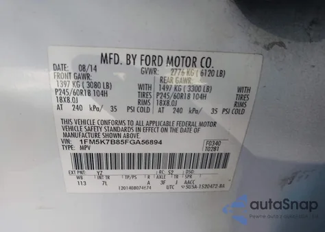 2015 Ford Explorer from USA, damaged, VIN 1FM5K7B85FGA56894
